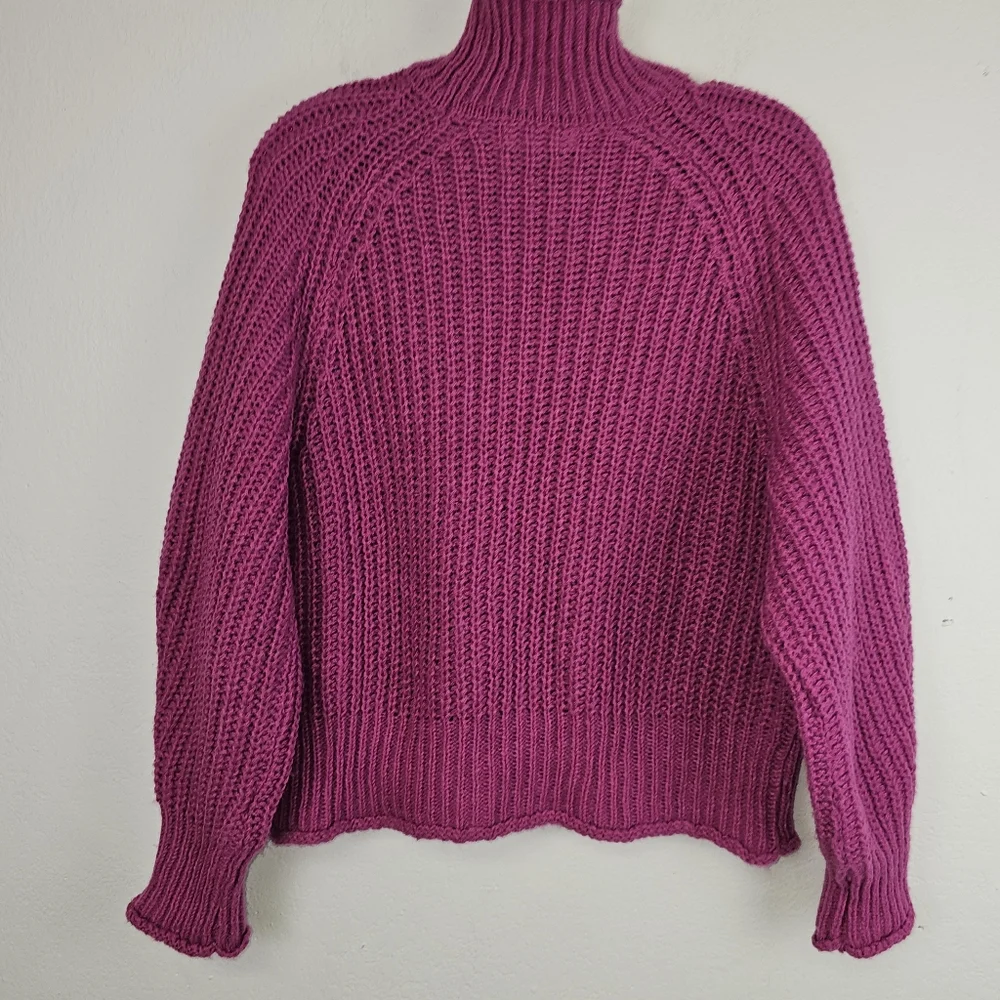 Jon & Anna Turtleneck Sweater Hot Pink Chunky Knit Ballon Sleeves Sz M Barbie